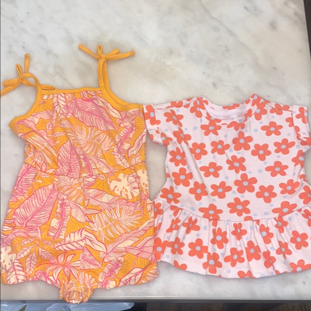 Orange and Pink Baby Romper and Dress Bundle
